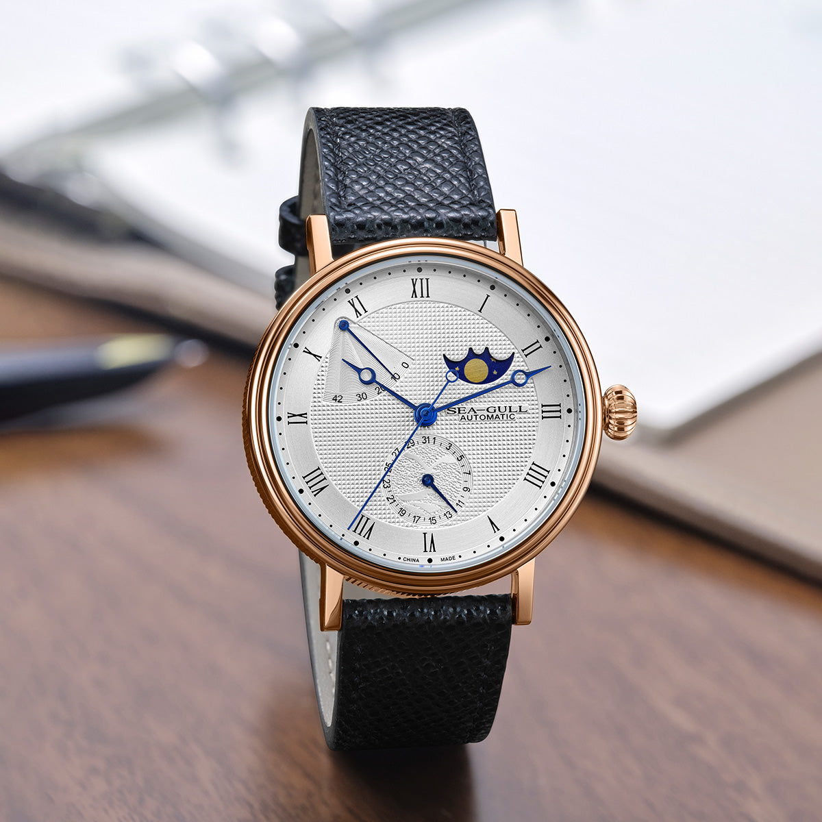 Moon Phase Calendar Power Reserve Indicator Business Watch 41mm