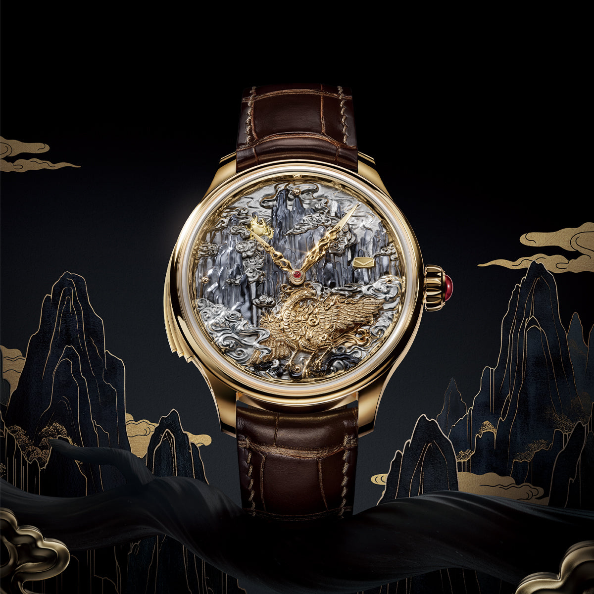 Minute Repeater Gold Engraved Automaton Watch 46mm