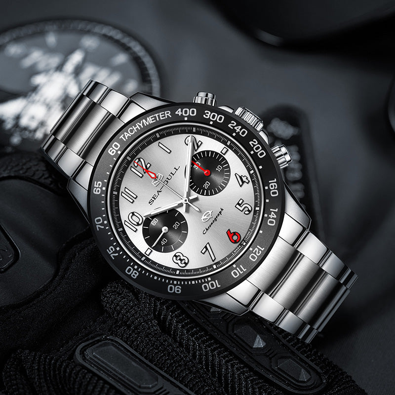 Seagull Panda Eye Tachymeter Chronograph Men's Mechanical Watch 6156