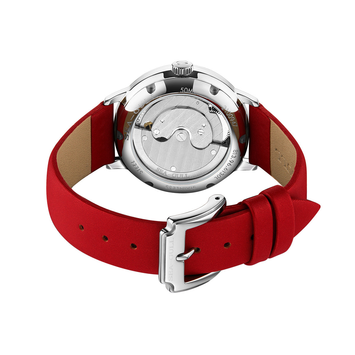 Seagull Heartbeat Elegant Ladies Dress Watch 34mm 813.96.6130L, silver case, display sapphire crystal case back, pefect Valentine's Day gift