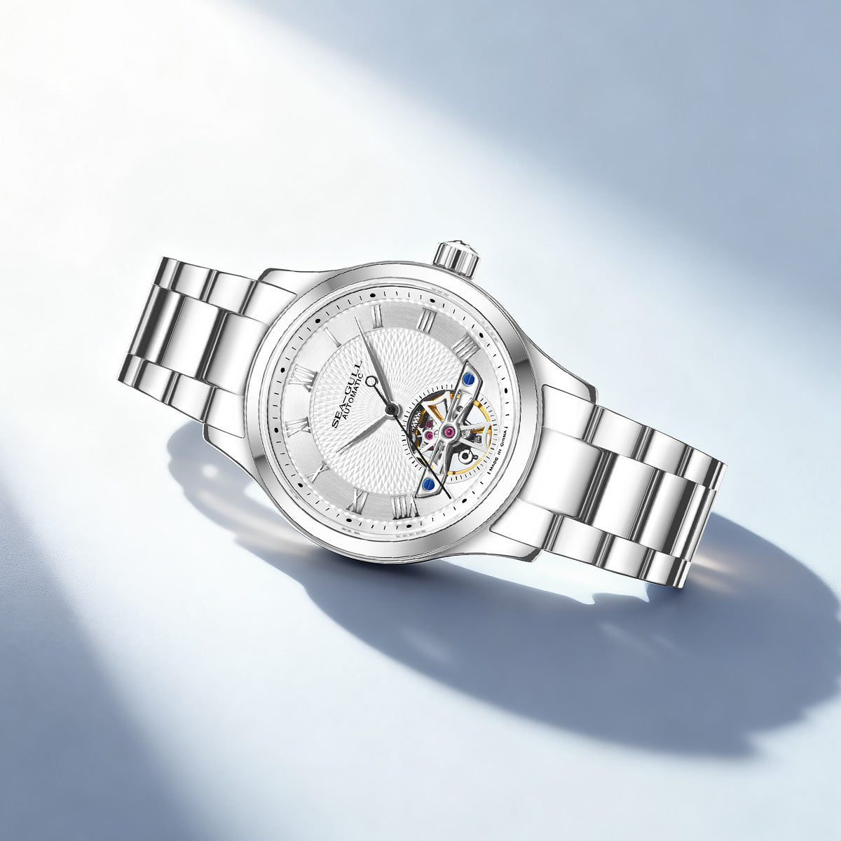 Montre automatique 39mm cadran guilloché à volant d'inertie ouvert (Open Heart)