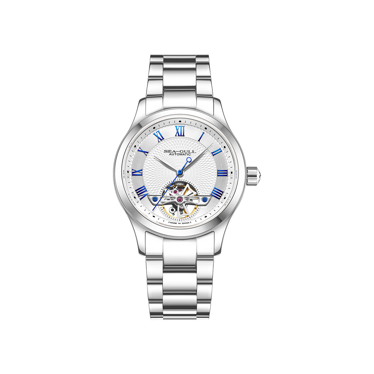 Montre automatique 39mm cadran guilloché à volant d'inertie ouvert (Open Heart)