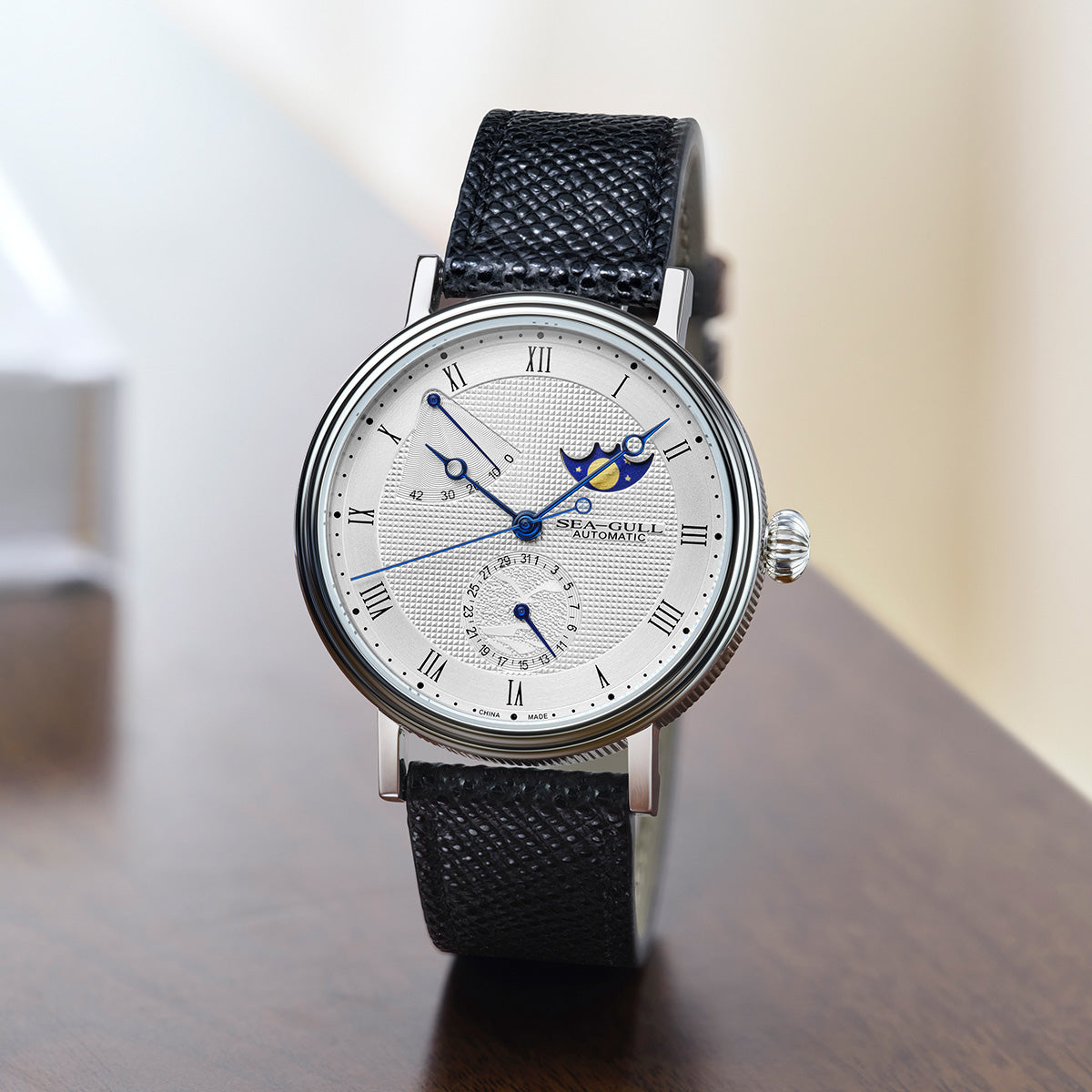Moon Phase Calendar Power Reserve Indicator Business Watch 41mm