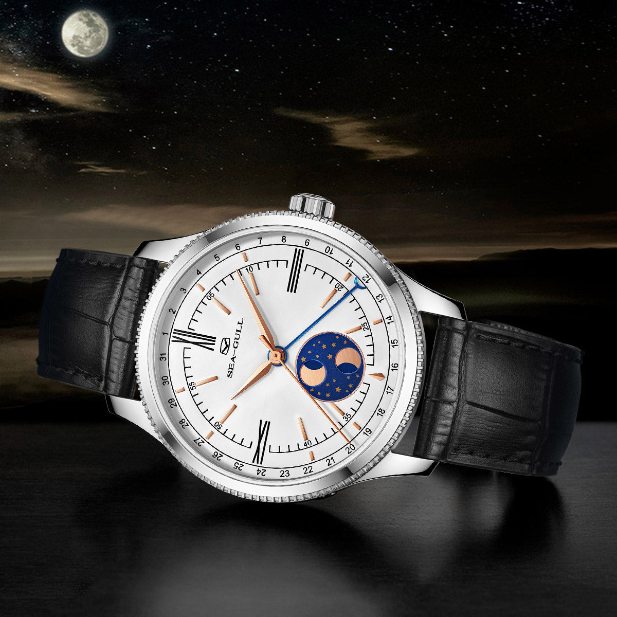 Dual Moon Phases Calendar Business Leisure Watch 41mm