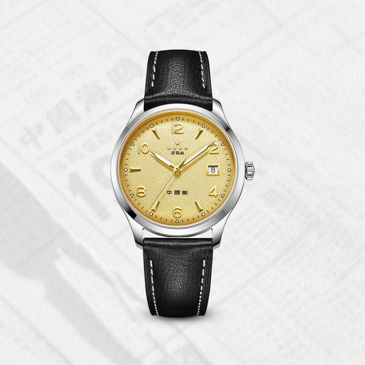 1955 Wuxing Five Stars Reissue Golden Sparkle-texture Dial Dress Watch 39mm