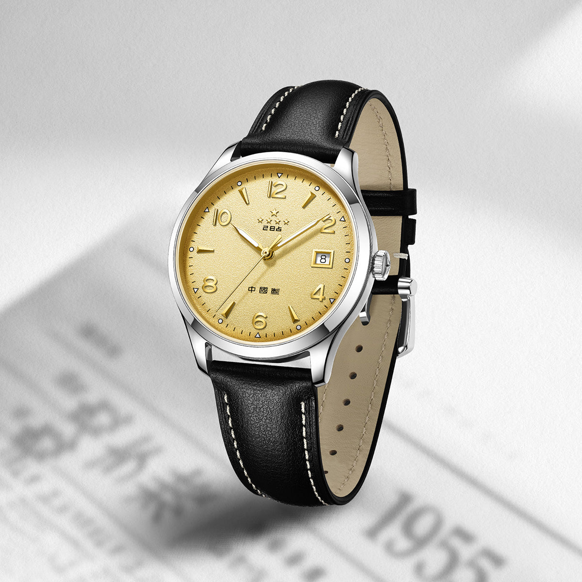 1955 Wuxing Five Stars Reissue Golden Sparkle-texture Dial Dress Watch 39mm