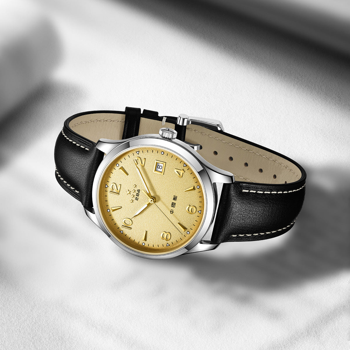 1955 Wuxing Five Stars Reissue Golden Sparkle-texture Dial Dress Watch 39mm