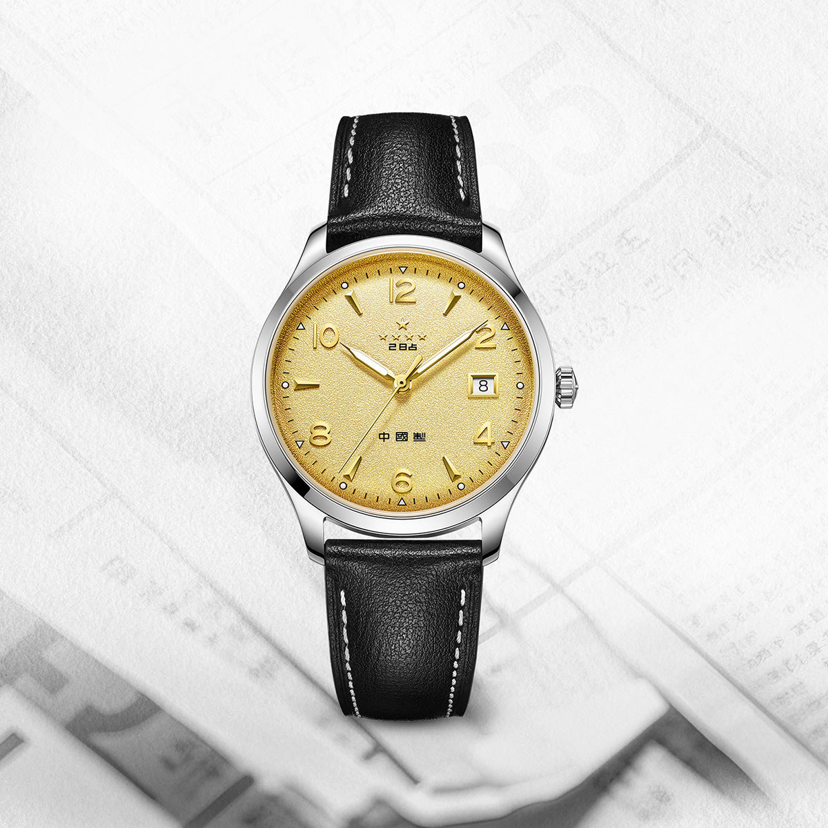 1955 Wuxing Five Stars Reissue Golden Sparkle-texture Dial Dress Watch 39mm