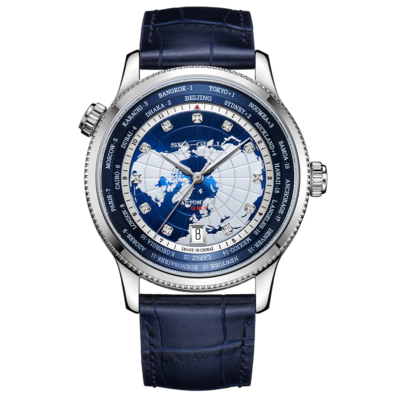 GMT World Time Business Watch Dual Time Zone Calendar 41mm