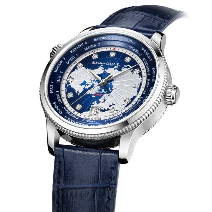 GMT World Time Business Watch Dual Time Zone Calendar 41mm