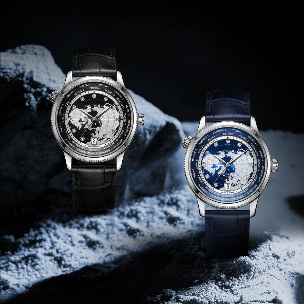 GMT World Time Business Watch Dual Time Zone Calendar 41mm