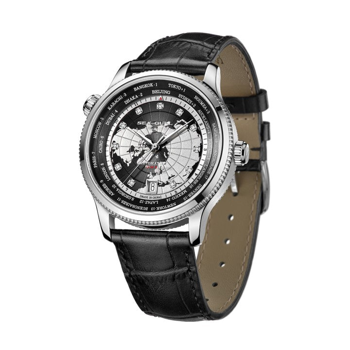 GMT World Time Business Watch Dual Time Zone Calendar 41mm