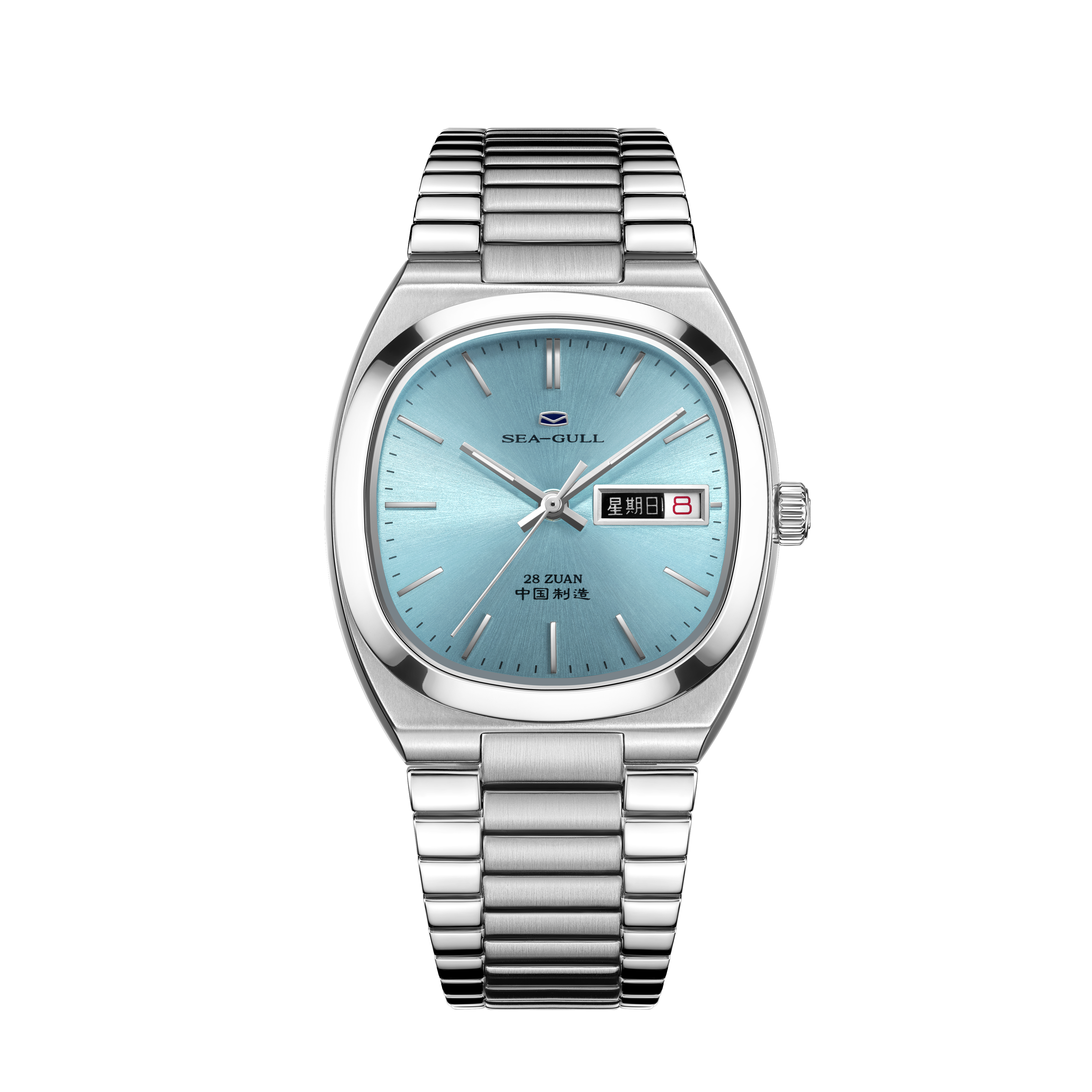 Seagull Day-date Calendar Sunburst Dial Tonneau Case Unisex  display picture 1