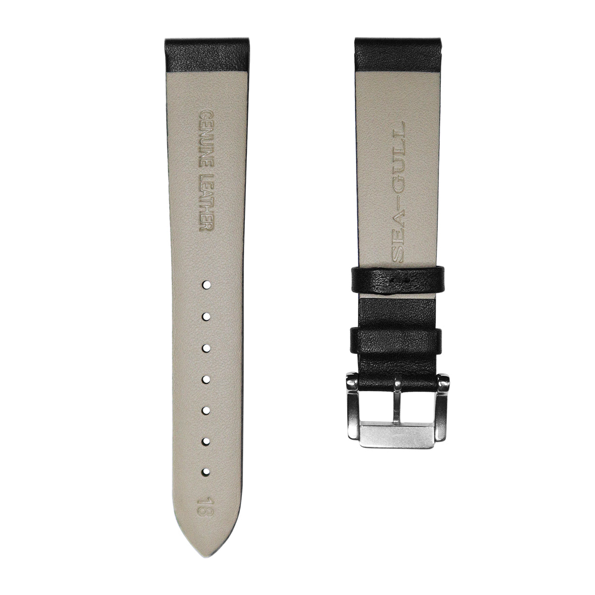 Original No Stitching Smooth Leather Watch Strap Black 18mm