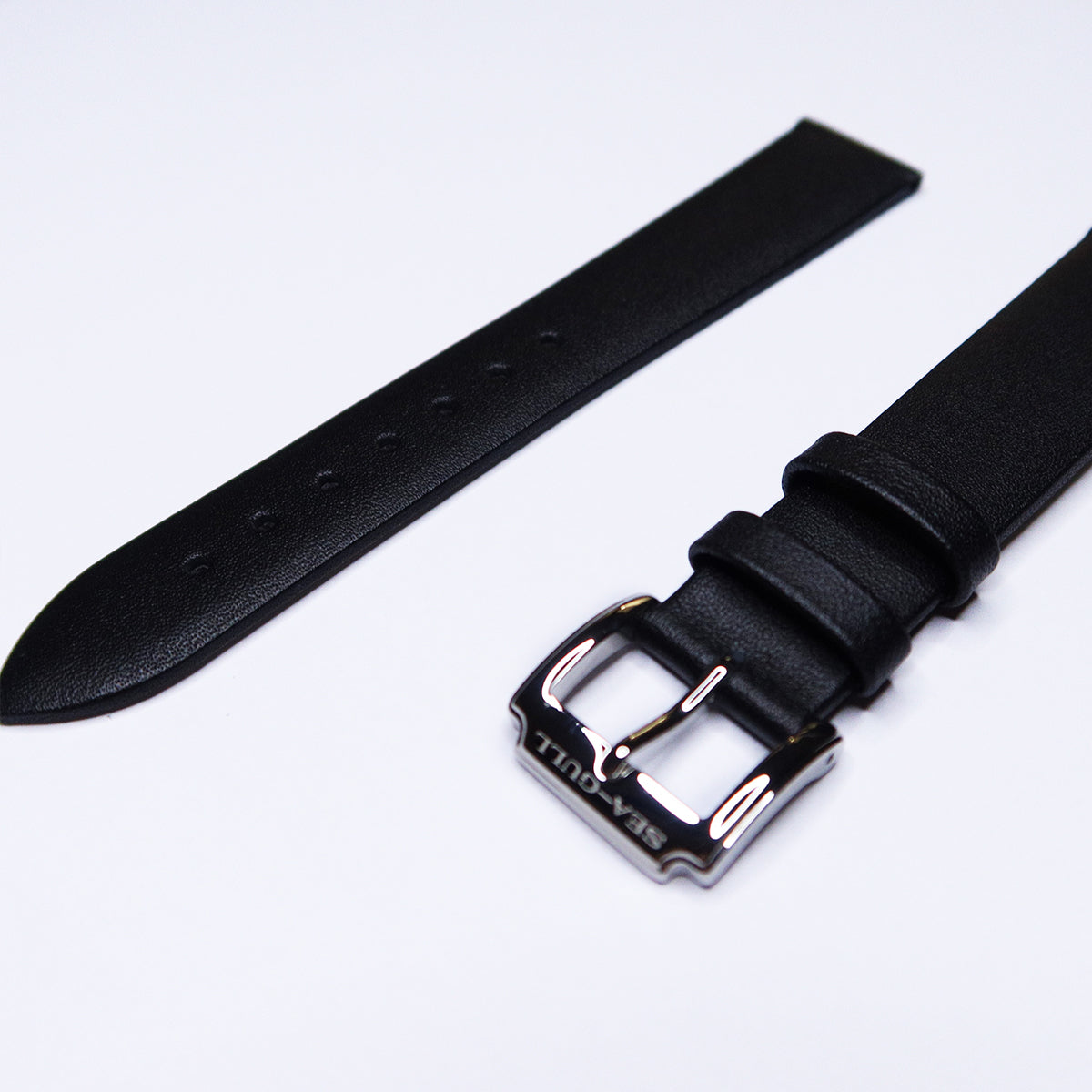 Original No Stitching Smooth Leather Watch Strap Black 18mm