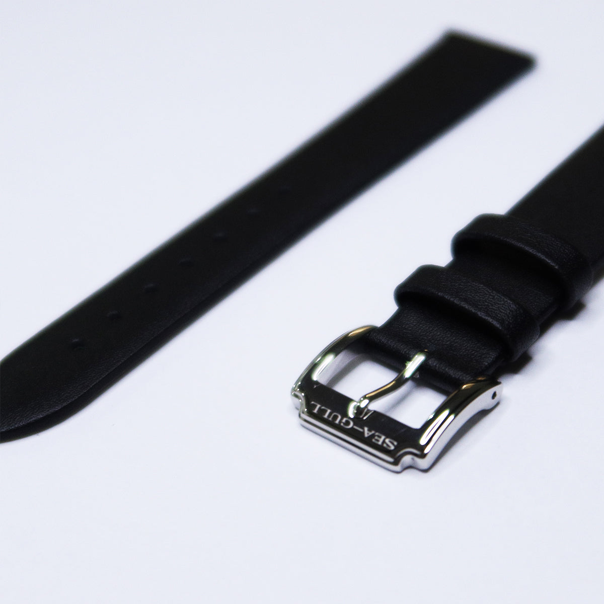Original No Stitching Smooth Leather Watch Strap Black 18mm