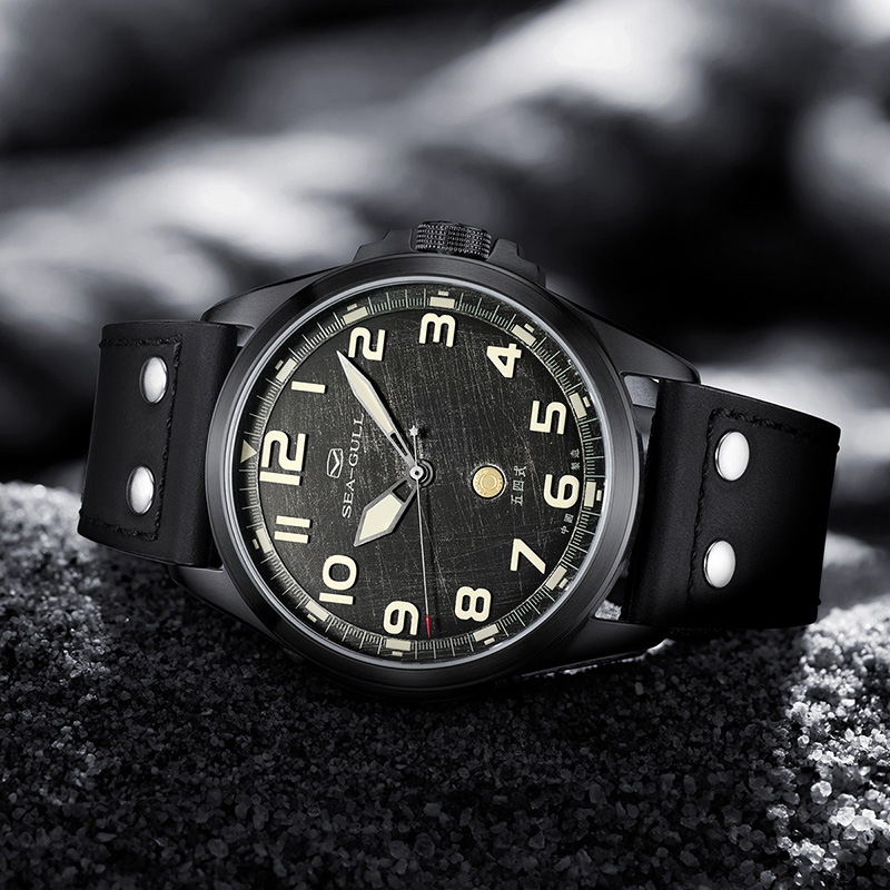 Seagull Army One Military Watch Matte Black Brushed Texture Dial